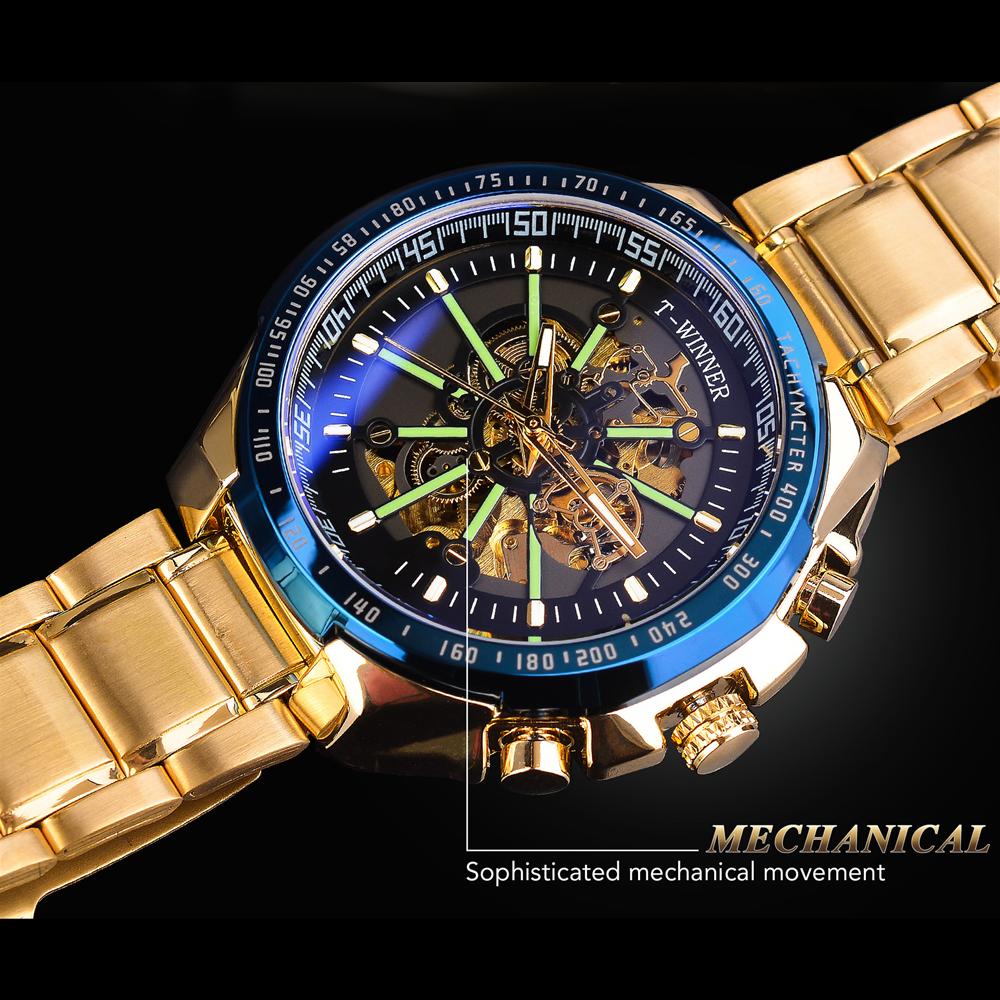 WINNER New Top Men's Watch Automatic Mechanical Strap Calendar Water Ghost Series Watch Silver Stainless Steel Waterproof Luminous