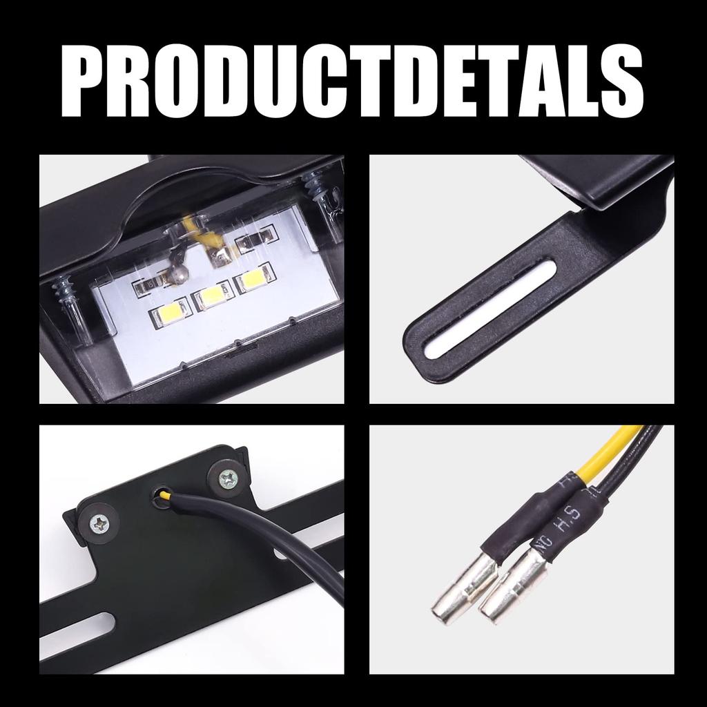 Biqing Motorcycle License Plate Light Universal Motorcycle License Plate Easy Single Item Bracket, 3-LED Light, Installation, Black, (Tube)