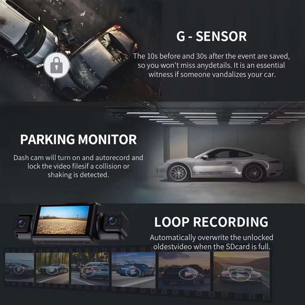 Car Dash Cam 4 Channel Black Box WiFi Driving Camera FHD 1080P Front Left Right Rear Night Vision Loop Recording Add Hardwirekit