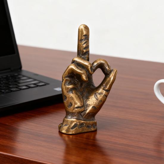 Middle Finger Figurine Brass Gold Freestanding Hand Sculpture Copper Middle Finger