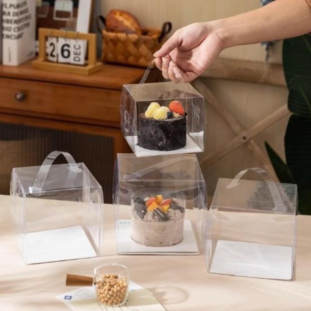 10Pcs Transparent Handheld Cake Box Clear Plastic Portable Birthday Cake Gift Box Baking Cupcake Box Birthday Party