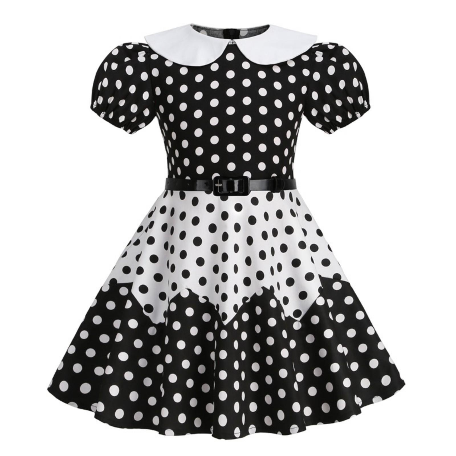 

Модное детское платье с поясом, стеганое, в стиле ретро, в горошек XS