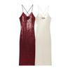 High-End Sequin Design Red Camisole Dress for Women - 2025 Style
