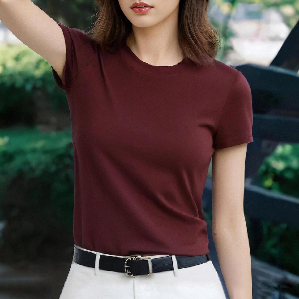 "High-Quality European Tencel Wool Slim Fit Short-Sleeve Women's T-Shirt - New Summer Fashion, Round Neck, High-End Style"