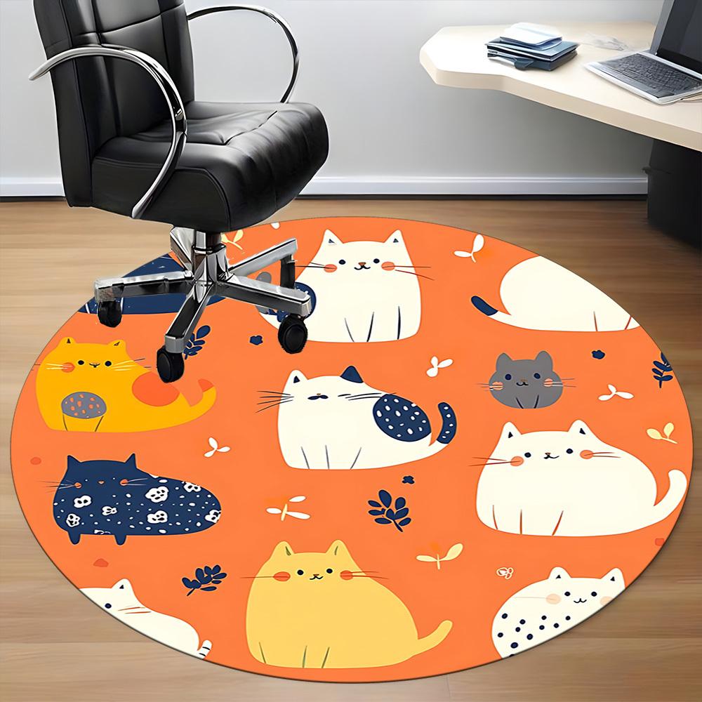 1 Stück Katzenmuster Büro Runder Teppich, Unter Bürostühlen Schlafzimmer Wohnzimmer Heimdekoration, Zimmer Deko