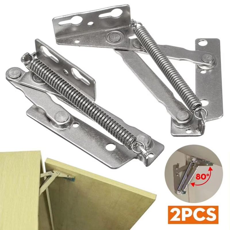 1 Pair Cabinet Sofa Bed Sprung Hinge Lift-Up Hinge Flap Support Adjustable 80° Opening Storage Cabinet Triangular Spring Hinges