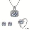 4-piece Sparkling Crystal Diamond Jewelry Set! Necklace, Ring, and Earrings, Finely Cut and Dazzling, Fashionable and Versatile