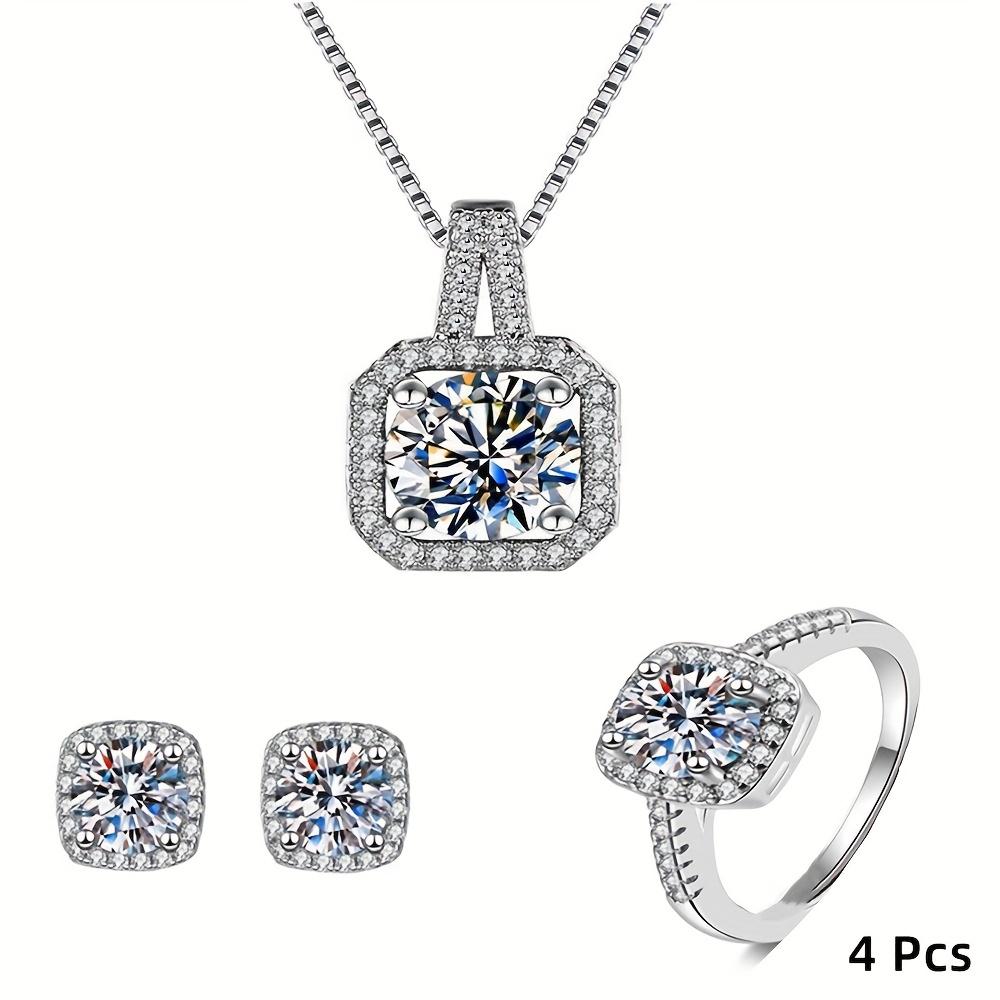4-piece Sparkling Crystal Diamond Jewelry Set! Necklace, Ring, and Earrings, Finely Cut and Dazzling, Fashionable and Versatile