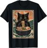 Schwarze Katze Ramen Japanisches Essen T-Shirt