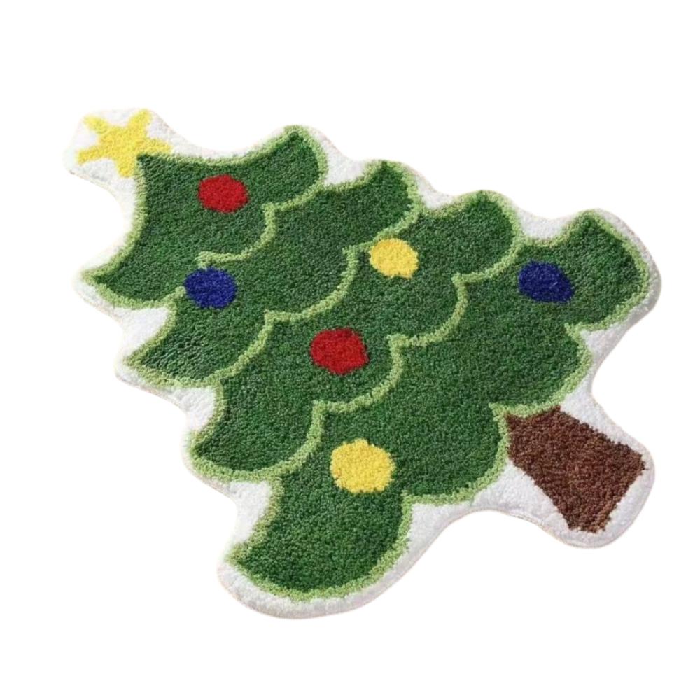 Cartoon Christmas Carpet Xmas Tree Shape Non-Slip Backing Bedroom Rug Soft Imitation Cashmere Bed Side Carpets Household Use