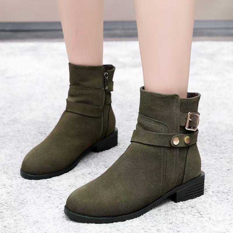 Fashion Scrub Chunky Heel Booties Women's Mid-heel Soft Sole Autumn and Winter Foreign Style Korean Small Ankle Boots