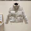 Glossy leave-in PU leather down cotton-padded clothes women's short stand-up collar new small bread clothes cotton-padded jackets trendy