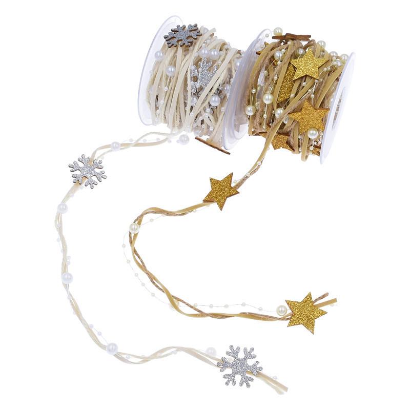 1/2M Christmas Ribbon Decoration Star Bead Chain Ribbon Xmas Tree Ornament DIY Christmas Gift Box Packaging 2026 New Year Natal
