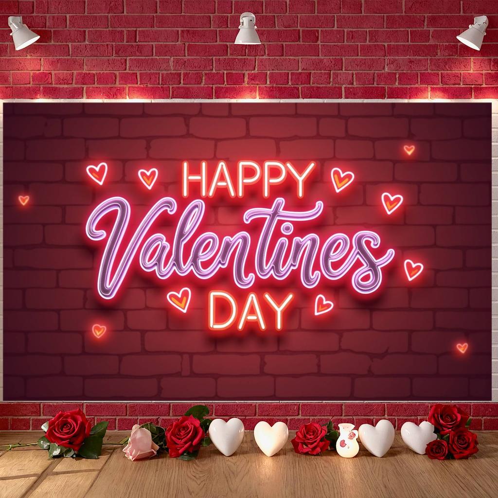 Love Background Neon Heart Backdrop Valentine Background Effect Themed Banner For Wedding Anniversary Valentine's Photo