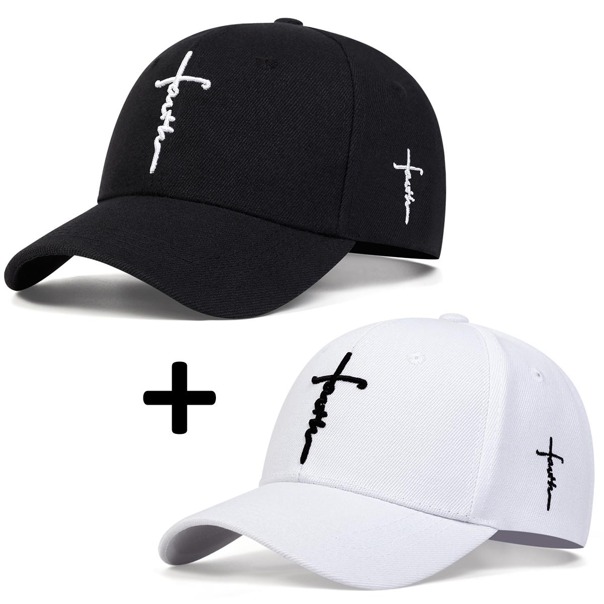

2Pcs Unisex Cross Embroidery Baseball Caps Spring Autumn Outdoor Adjustable Casual Hats Dad Hat Sunscreen Hat Combo Set