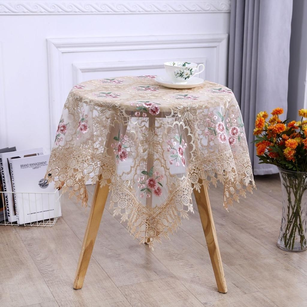 Teetisch Tischdecke Rechteckig Haushalt Teetischbezug Wohnzimmer Staubdicht Esstischdecke Stoff mit Spitze Neue Abdeckung Tuch Rund