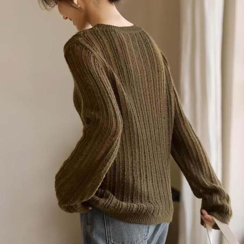 Firstview Women's Round Neck Hollow-Out Knit Sweater FV24D1192