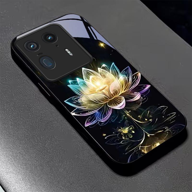 Crystal Lotus Art Black Glass Phone Case For Motorola Moto Edge 70 60 Fusion 50 Ultra 40 Neo 30 Pro 20Lite 60s Neo Black Cover