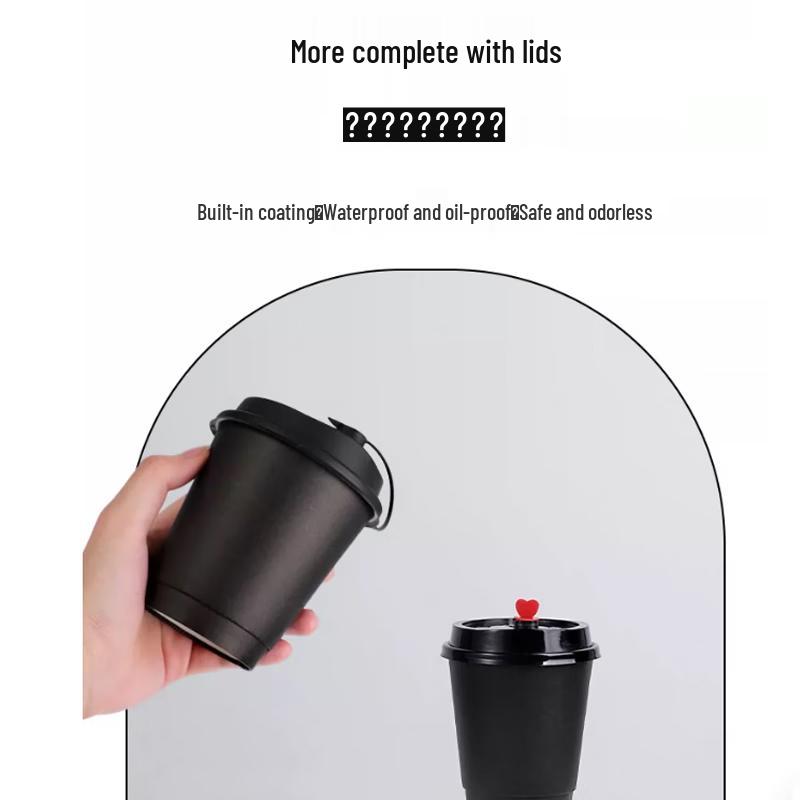Levoz Black Warrior Disposable Double-Layer Coffee Cups with Lids