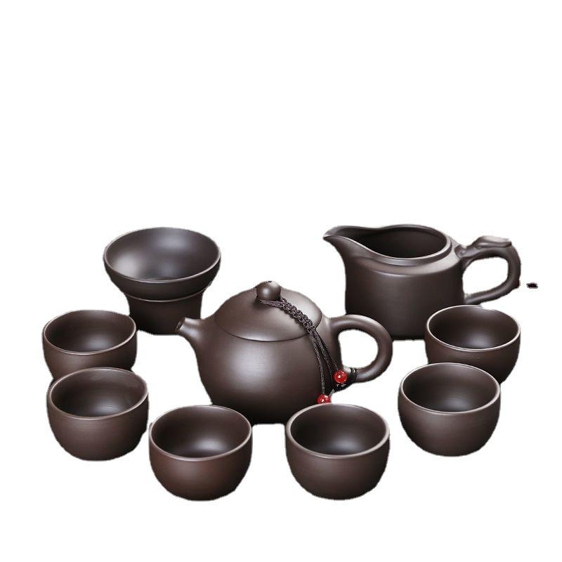 Purple sand kung fu tea set, purely handmade teapot, household meeting guests, tea tasting device, teacup whole purple sand process