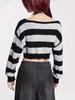 European-American Striped Long Sleeve Loose Knit Sweater for Women