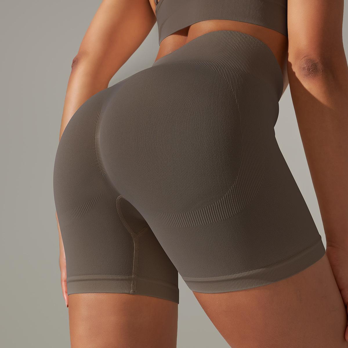 Nahtlose einfarbige formende Strickshorts; High-Waist-Yoga-Hose, die den Po formt; Sport-, Lauf- und Fitness-Dreiviertelhosen M gray