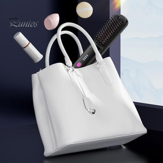 Nano-ceramic Hair Brush Cordless Straightener with 3 Temperature Settings Portable Mini Travel Straightening Comb Rechargeable Fast Heating