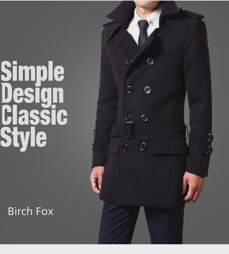 2024 Autumn/Winter Men's Slim Double-Breasted Wool Trench Coat - Trendy Korean Style