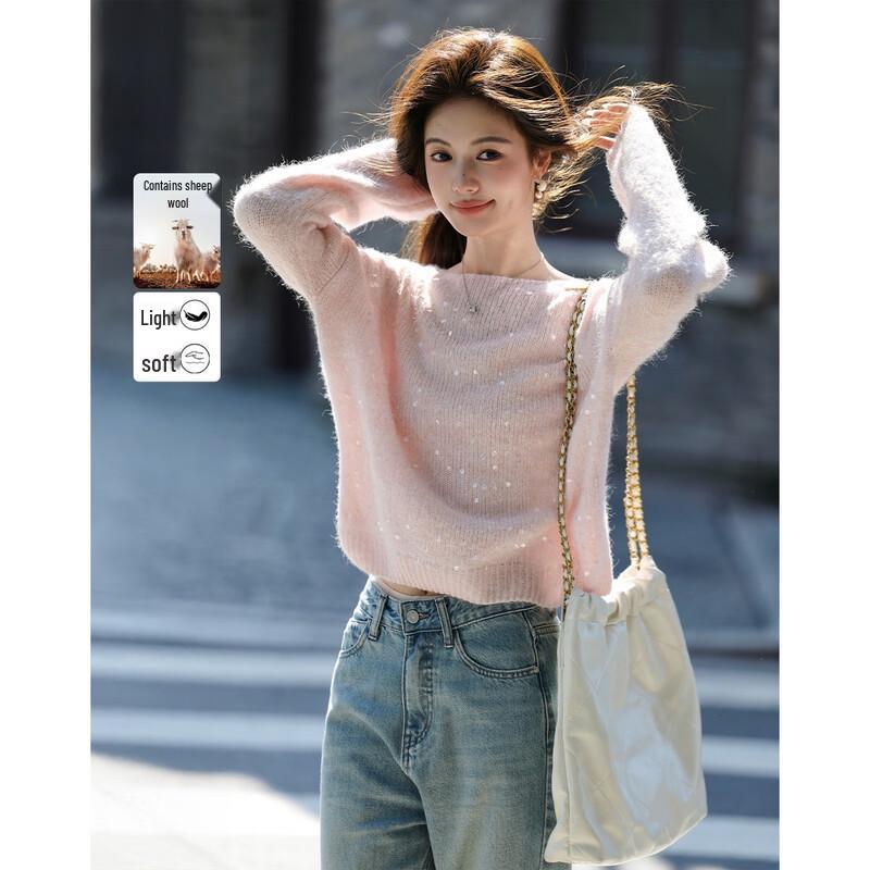 Женский пушистый свитер из смесовой шерсти с пайетками L