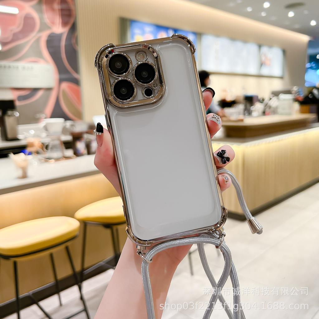 Electroplated space case diagonal span lanyard suitable for iphone17ProMax mobile phone case Apple 15 anti-drop 16 protective case