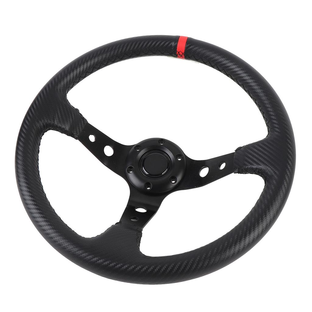 14in Car Racing Steering Wheel PVC Aluminum Universal Carbon Fiber Look Sport Steering Wheel with Horn Button for 6