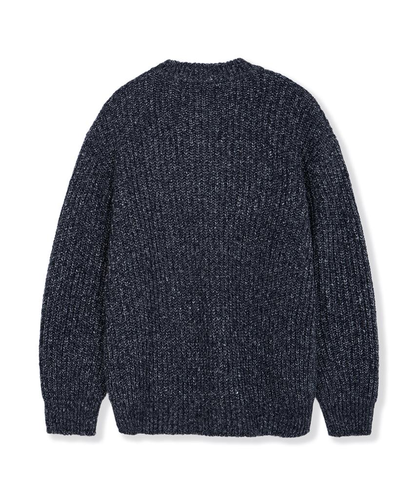 NODU Adn Heathered Hatch Round Semi-Overfit Long Sleeve Knit [Navy]