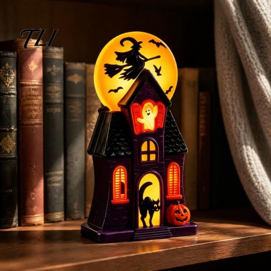 Spooky Atmosphere Party Lights Halloween Haunted House Blow Mold Light, Vintage Pre-Lit Mansion Decor with Glowing Witch Moon Glow Lanterns