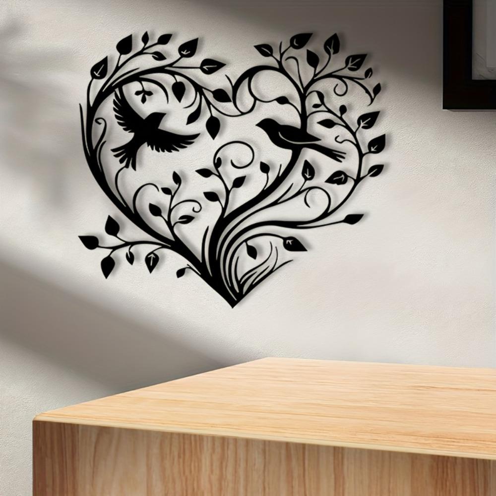 Tree of Life Metal Wall Art Heart Shaped Iron Sculpture Powder Coated Mural Decor for Living Room Anniversary Farmhouse Hanging Gift Couples