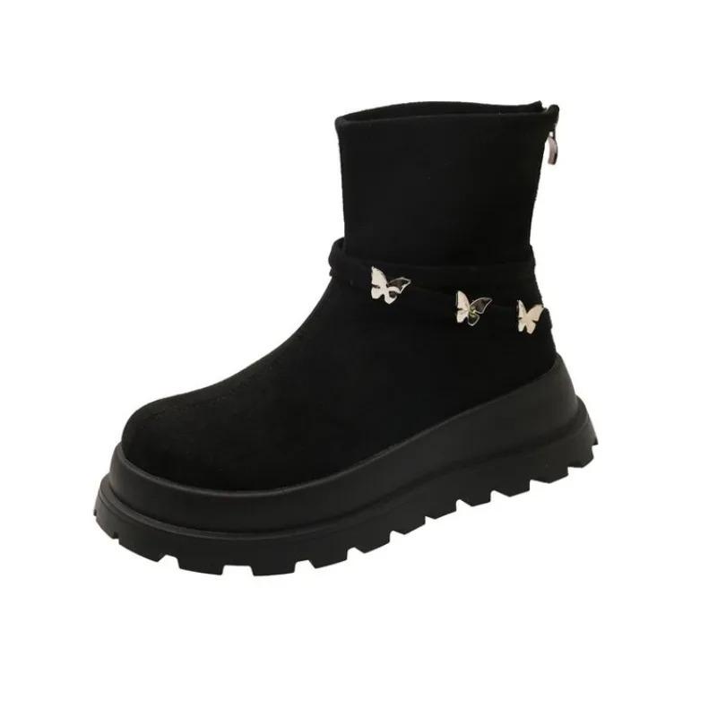 New Chunky Women Knee High Boots Fashion Slip On Knight Long Booties Platform Flats Autumn Winter Shoes Fashion Plus Size 41 42