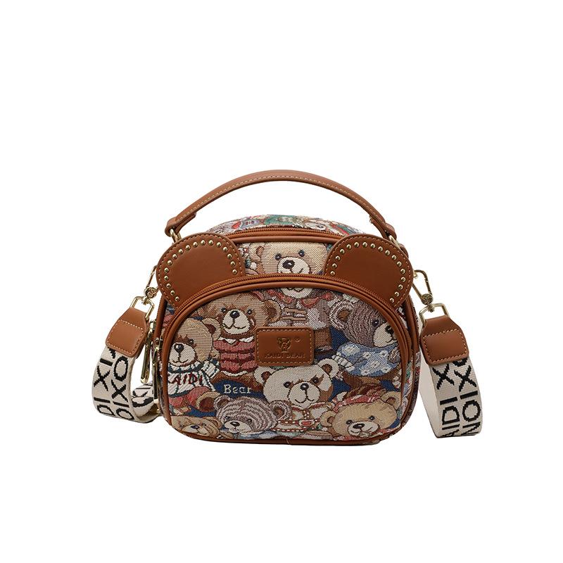 Katy Bear Embroidered Crossbody Bag - 2025 New Style Fashionable and Versatile Women's Shoulder Bag with Cute Bear Design.