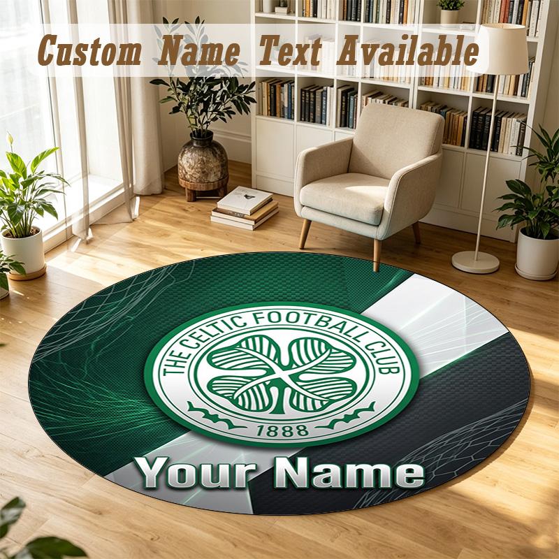 Round Rug Custom NameCeltic FC Pattern Non Slip Carpet Home Floor Decor