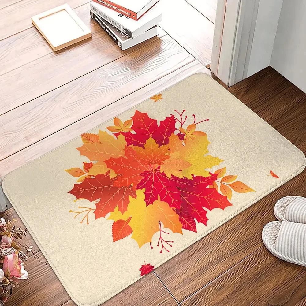 Maple Leaf Doormat Fall Botanical Maple Leaves Carpet Non Slip Autumn Leaves Print Bath Rug Entry Rugs for Bedroom Kitchen Decor