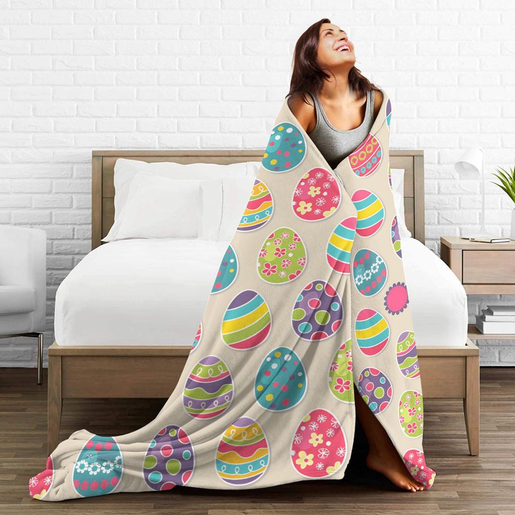 Easter Egg Throw Blanket Comfortable Fashion Blanket For Sofa Home Picnic Flannel Bedspread Bed Cover