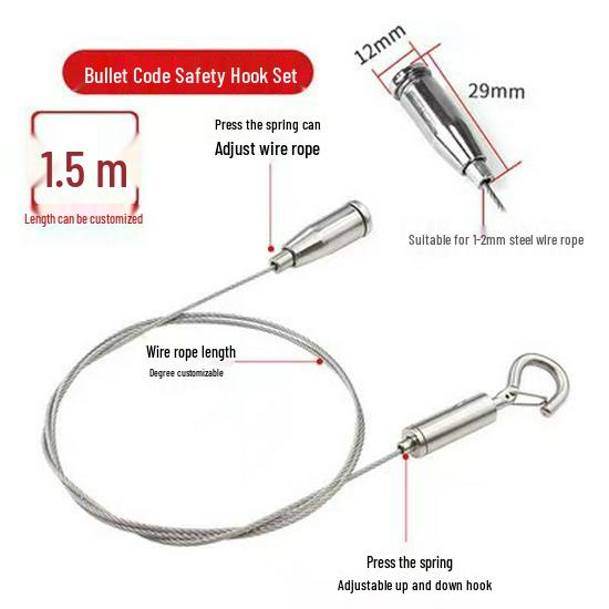304 Stainless Steel Adjustable Safety Hanging Wire with Hook for Billboards, Lamps, and Pictures