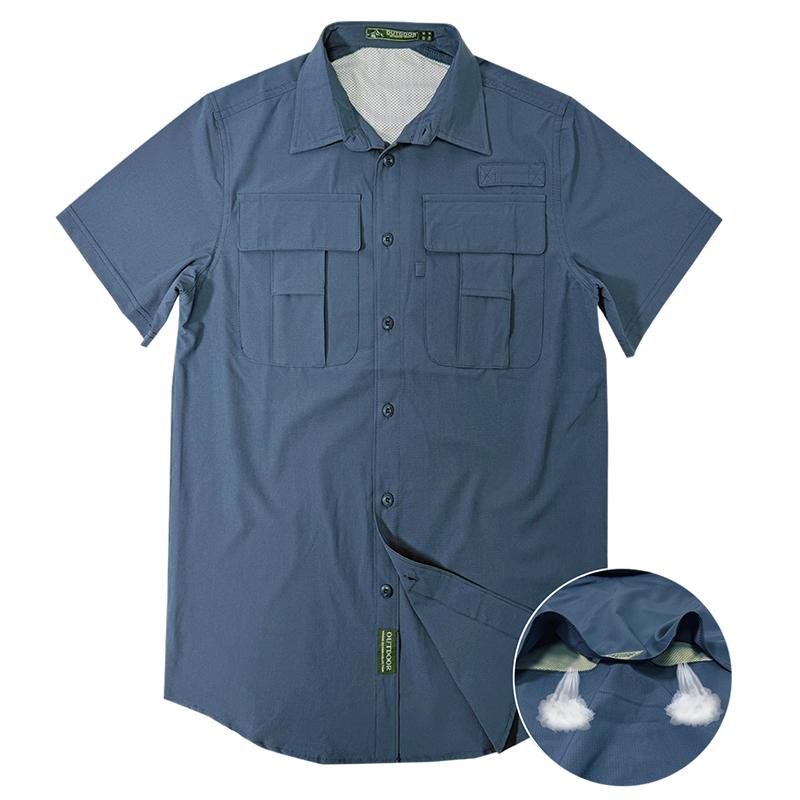 Summer Outdoor Casua Multi Pocket Workwear Short Sleeved Shirt, Men's Outdoor Thin Shirt