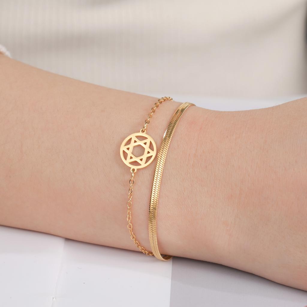 Hexagonal Star Pendant Bracelet Stainless Steel Men's and Women's Classic David Star Talisman Bracelet Couple Jewelry Gift