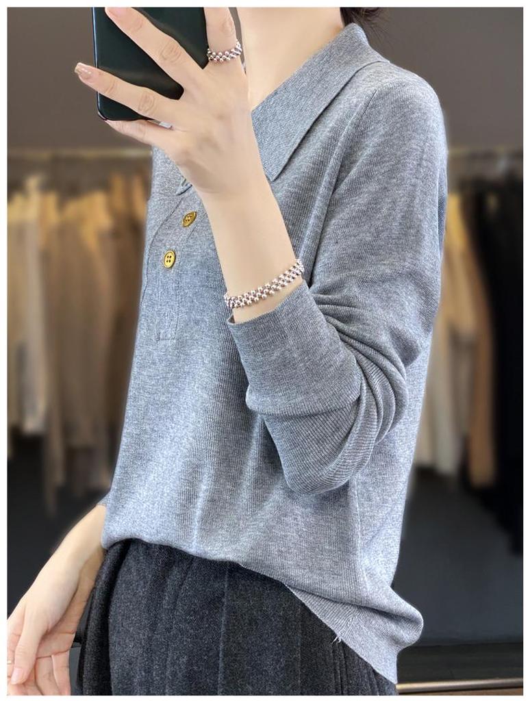 Women's Versatile Polo Collar Imitation Wool Knitwear for Autumn & Winter