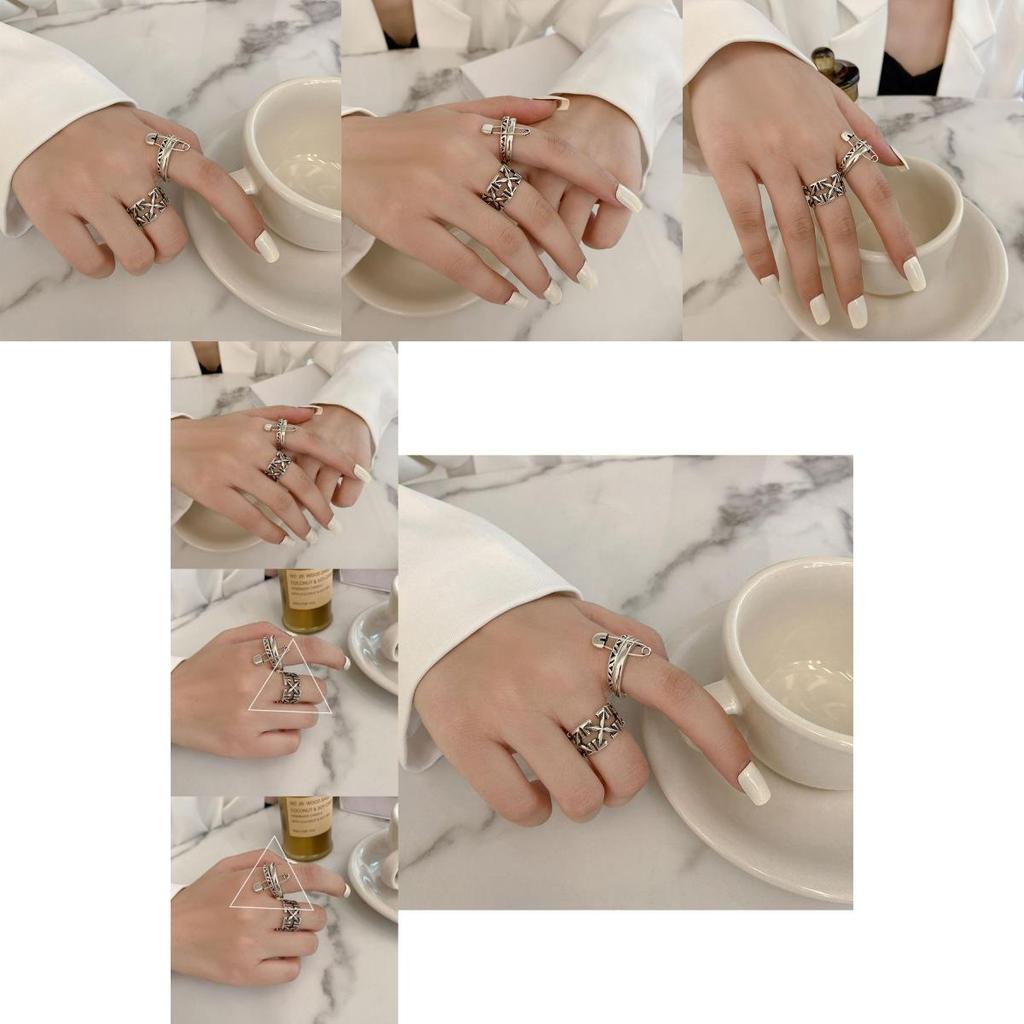 Elegant Korean Style Hollow Design Double Layer Ring Adjustable Jewelry For Women