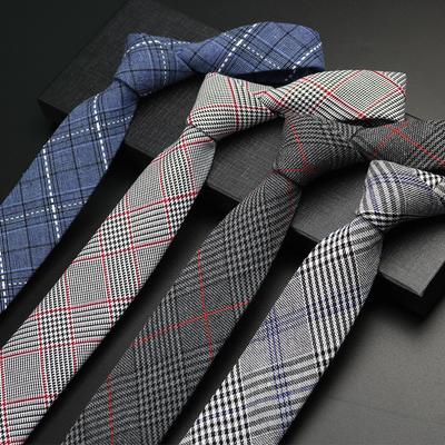 Men'S Cotton Tie Vintage British Nordic Japanese College Style Student Ins Shirt Narrow Plaid Grey Gentleman Tide