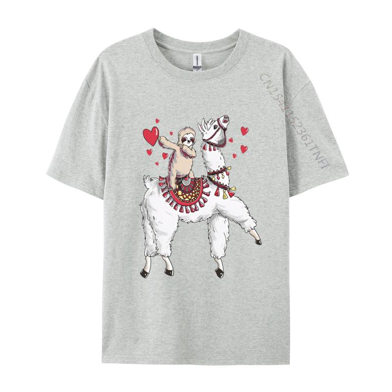 Sloth Riding Llama Valentines TShirts Men Hip Hop Casual Tee Shirts Brand Camisas Hombre Cartoon Harajuku T Shirt
