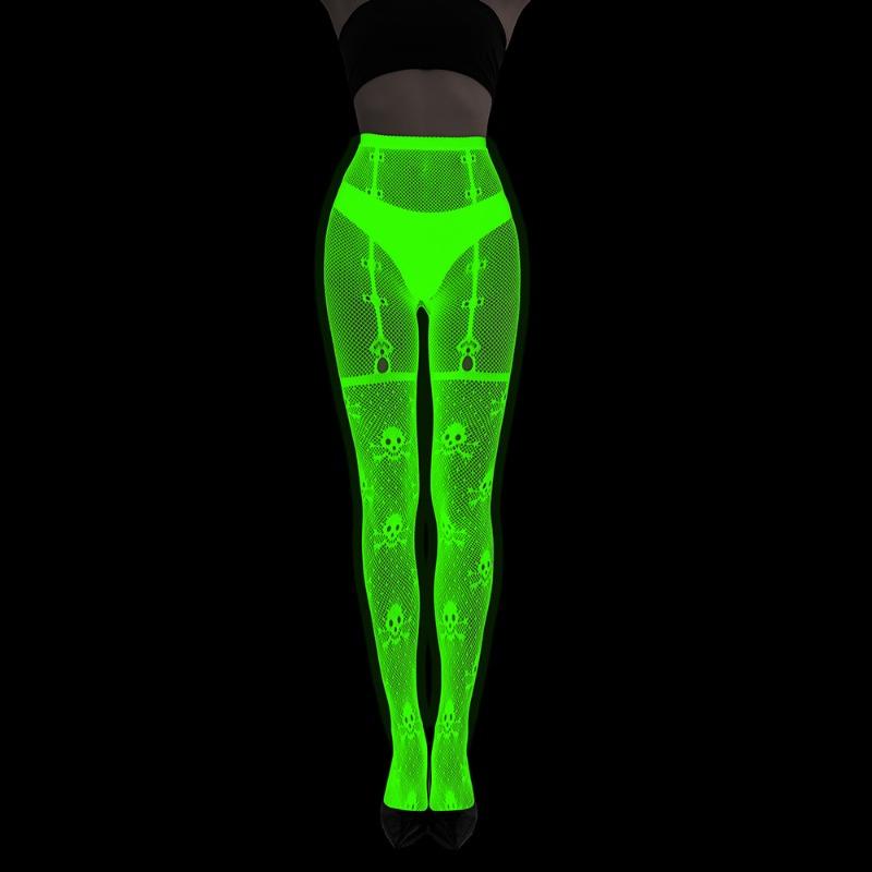 Fluorescent Pantyhose Luminous Fishnet Socks Green Light Sexy Tattoo Lace Body Jacquard Lace Hollow Socks