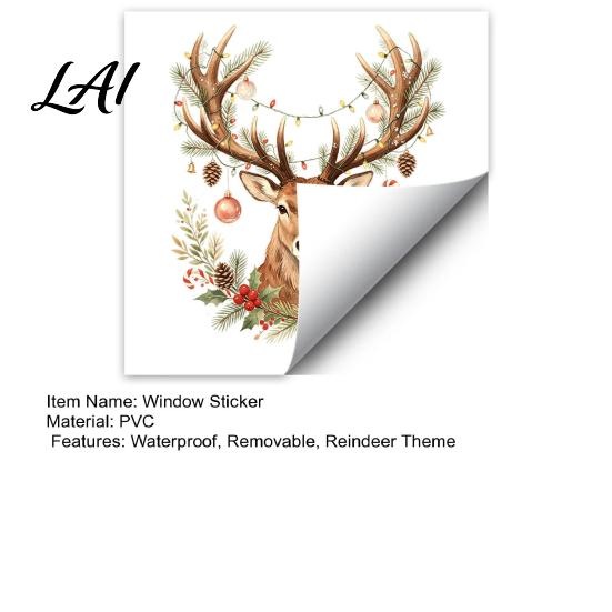 Party Decoration Cling Christmas Watercolor Reindeer Window Cling Removable Reusable Elk Head Static Decal Decal Animal Decorative Glass Sticker for