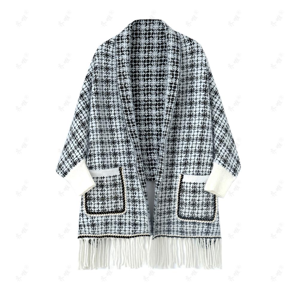 

Осенне-зимняя имитация норки в стиле ретро, простая маленькая ароматная клетчатая накидка, женская шаль с бахромой, шарф, накидка average size белый