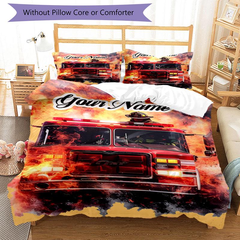 3PC Custom Name Firefighter's Brave Heart Bedding Set Duvet Cover Closure Includes 1 Duvet Cover & 2 Pillowcases for Bedroom